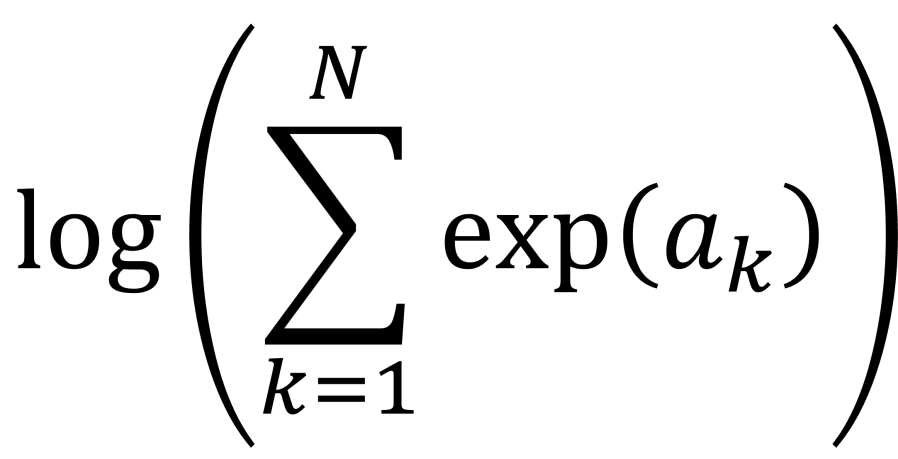 An equation showing the mathematical form of the log sum exp calculation.
